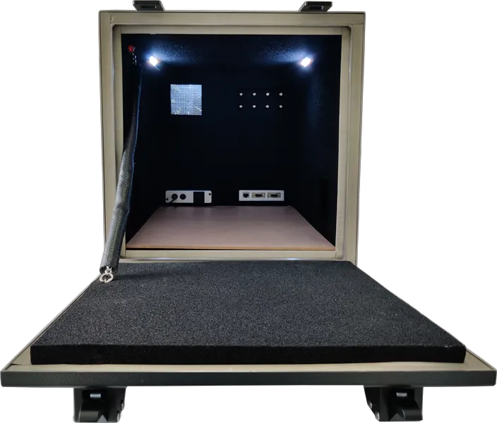 LBX3750 DOWN SWING FRONT LOADING RF SHIELDED CHAMBER - LabiFix RF Shield Box, rear view