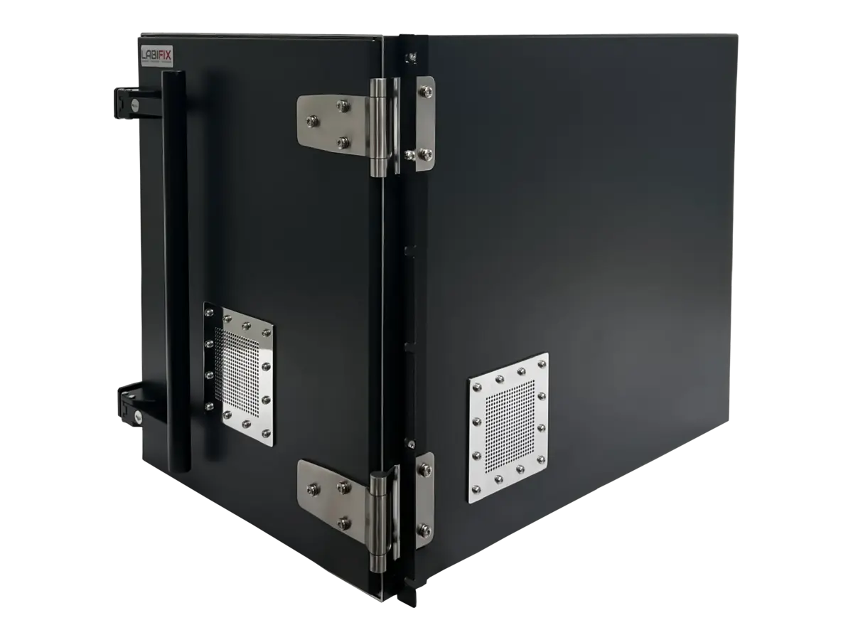 front-left view of LBX4600 rackmount electromagnetic shielding box for rf isolation testing
