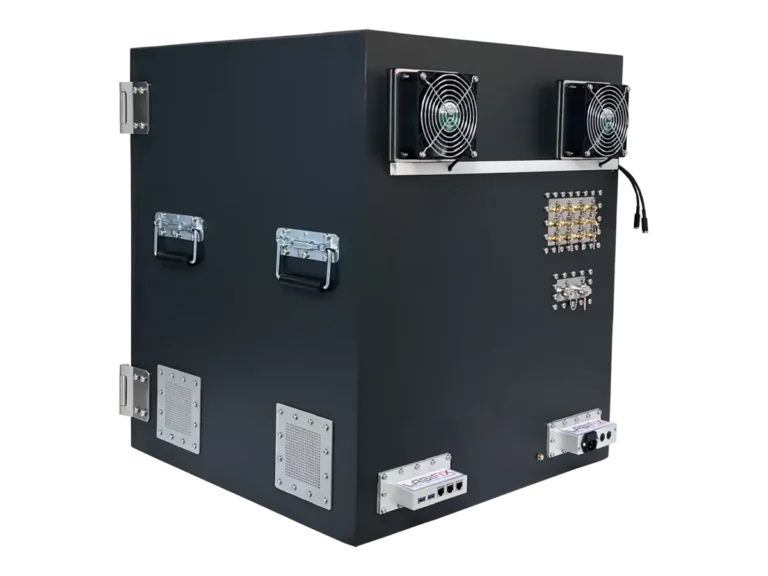 LBX6100 benchtop rf enclosure rear-left view for defense mobility communications testing