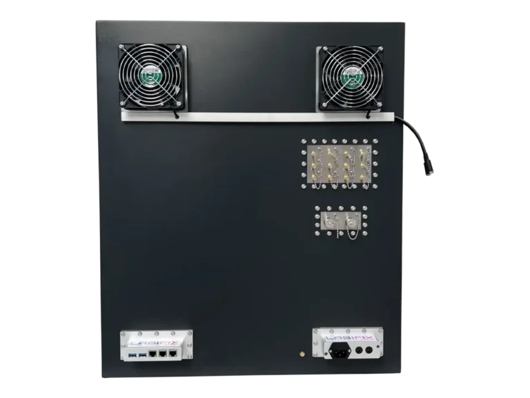 rear view of LBX6100 benchtop rf enclosure with rf interfaces for embedded wireless systems