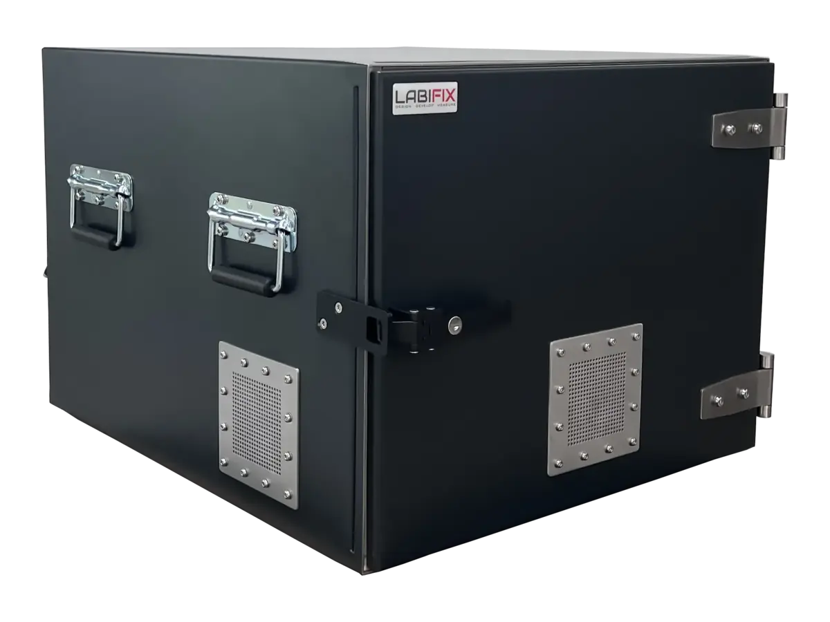 LBX4900 benchtop rf enclosure box front-right view for bluetooth and wifi device testing