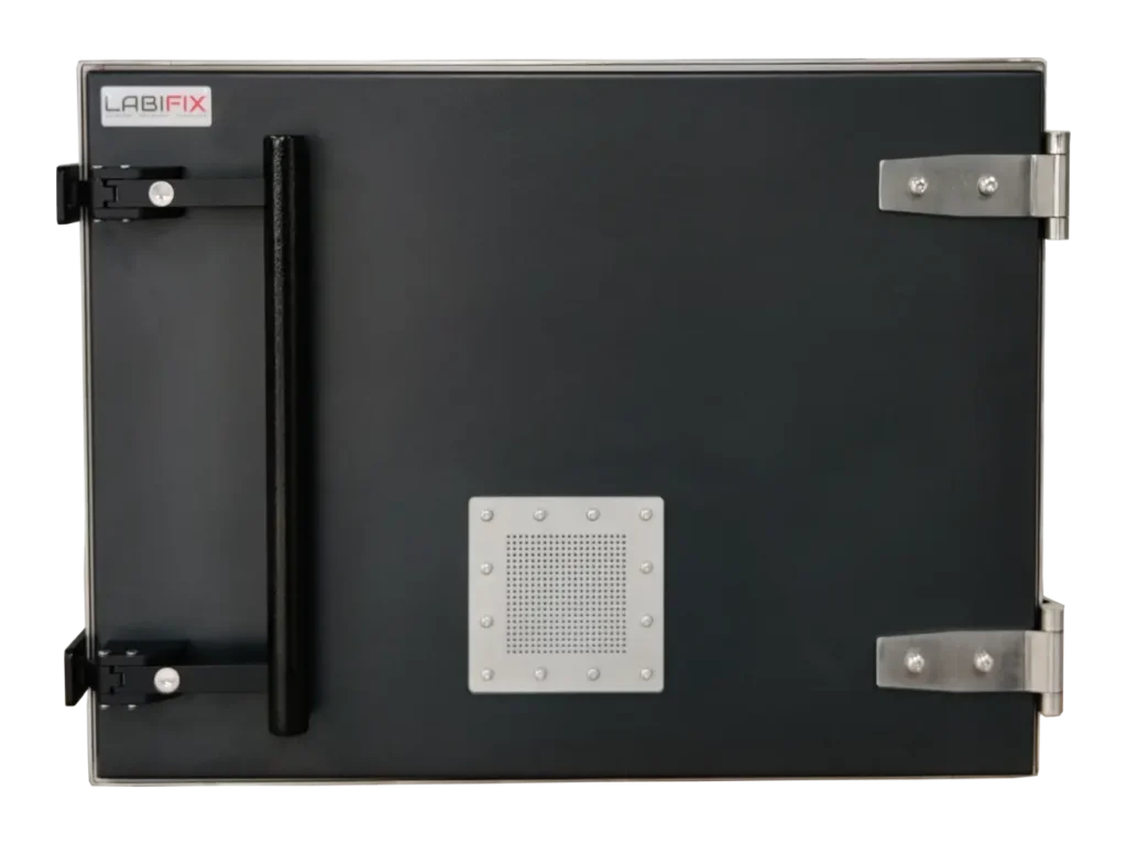 front view of LBX5050 benchtop rf shield box for antenna calibration and signal containment