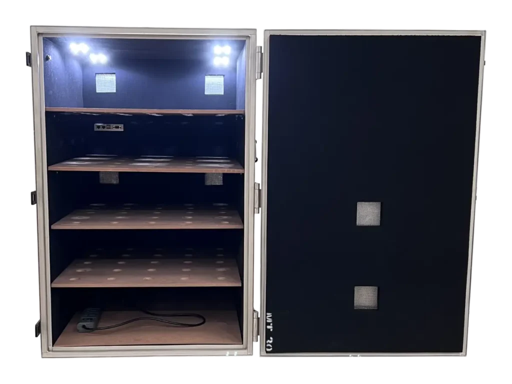 interior view of LBX6010 benchtop rf isolation chamber for antenna containment and pcb diagnostics