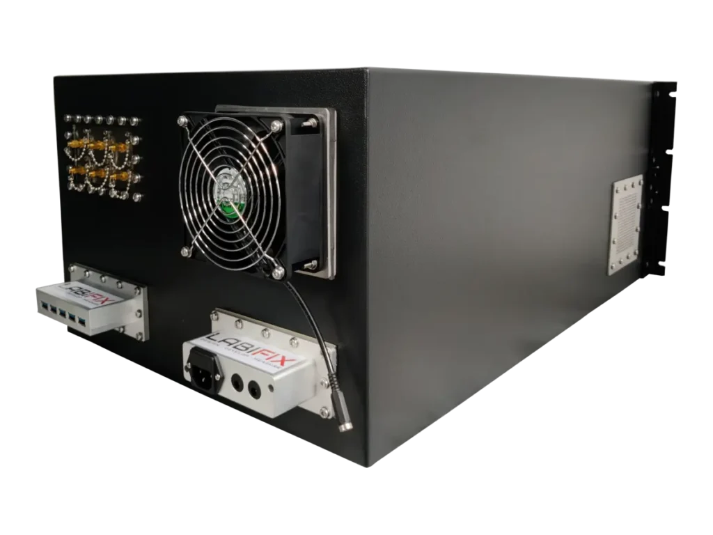 rear-right view of LBX2040 rackmount rf shield rack for automated throughput testing