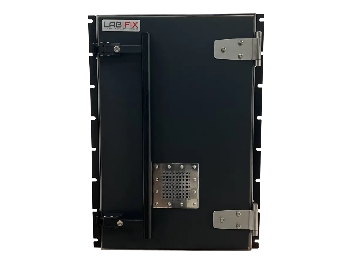 front view of LBX4100 rackmount rf shield rack for parallel device validation