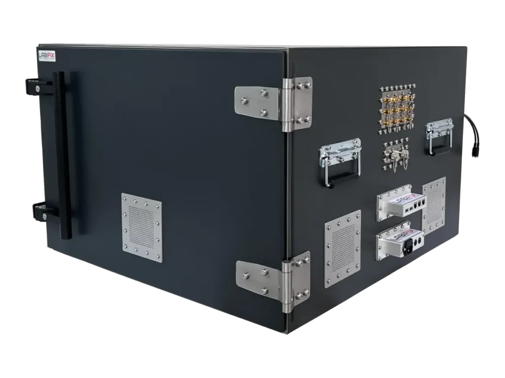 front-left view of LBX5750 benchtop rf shielded enclosure for semiconductor wireless validation