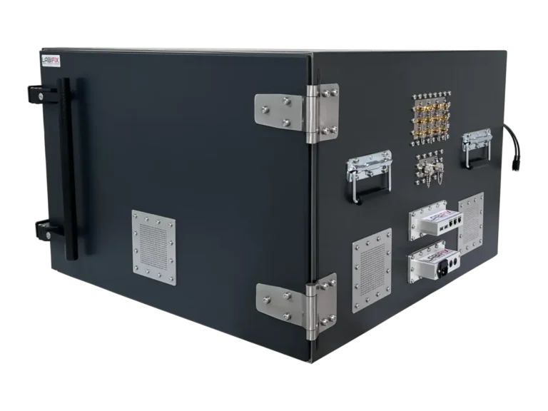 front-left view of LBX5750 benchtop rf shielded enclosure for semiconductor wireless validation