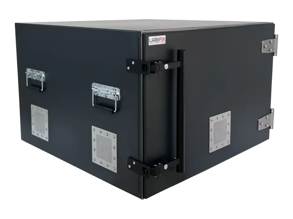 LBX5750 benchtop rf shielded enclosure front-right view for automotive sensor module testing