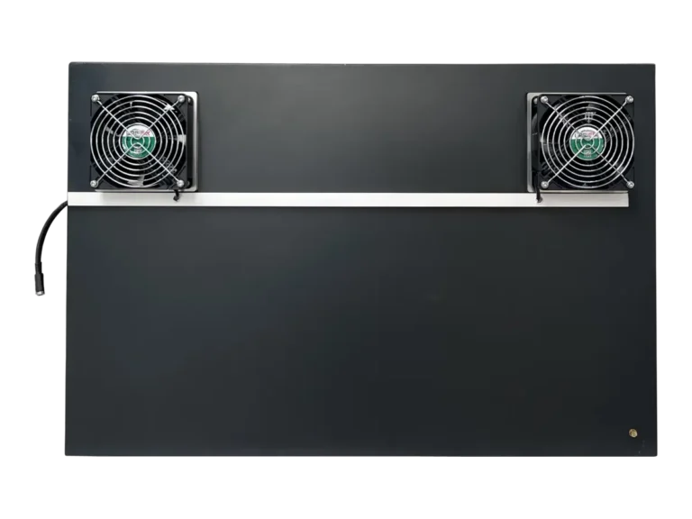 rear view of LBX5750 benchtop rf shield enclosure with rf interfaces for advanced testing
