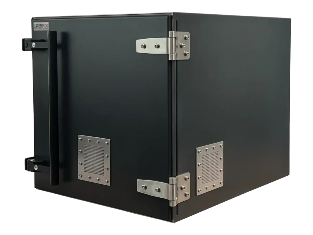 front-left view of LBX6250 benchtop rf shielded enclosure for semiconductor board validation