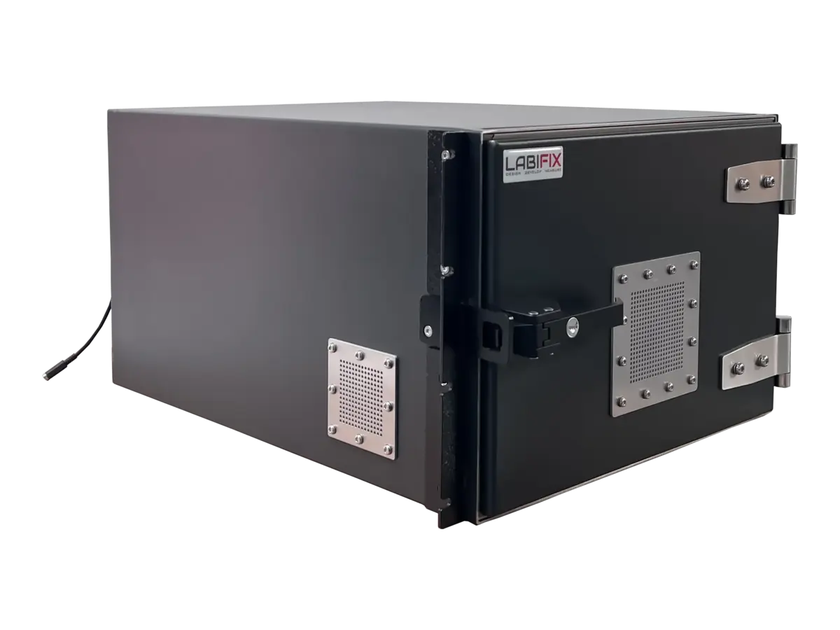 LBX2002 rf shielded enclosure system front-right view in automated wireless testing line