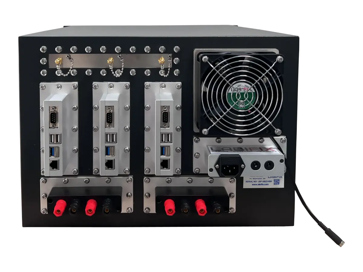 rear view of LBX2002 rackmount rf shielded enclosure with rf and control system integration