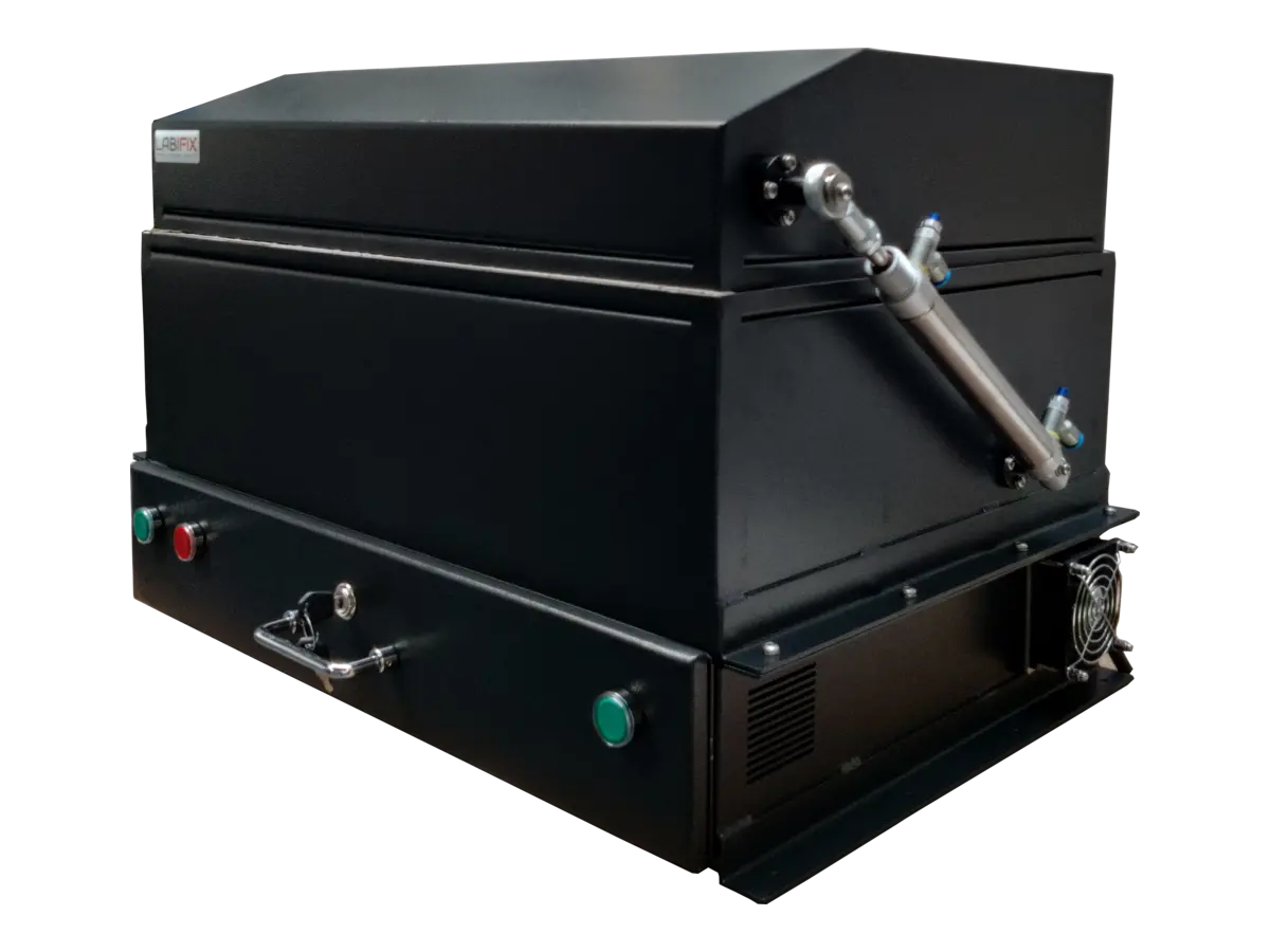 front-left view of LBX3000 pneumatic RF shielded test enclosure for automated wireless device validation