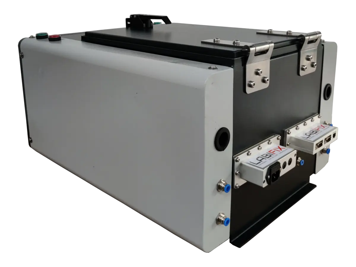 LBX3100 pneumatic RF enclosure rear-left view for pharmaceutical packaging and sterile device communication