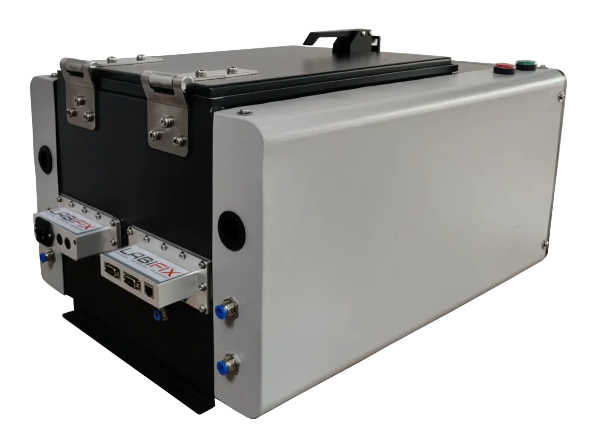 rear-right view of LBX3100 pneumatic RF test enclosure for agricultural IoT sensors and environmental monitoring devices