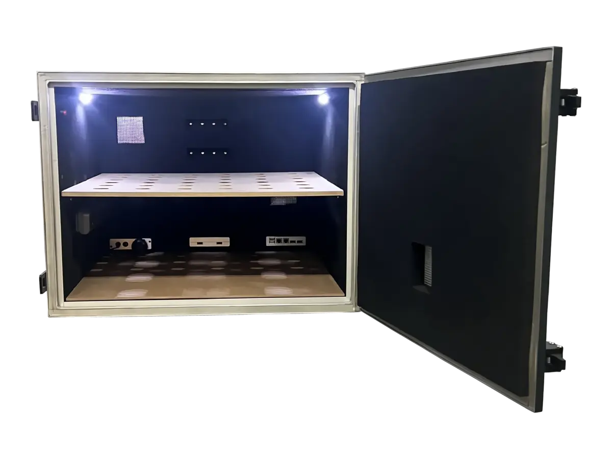 interior view of LBX5020 benchtop rf chamber for antenna efficiency and pcb analysis