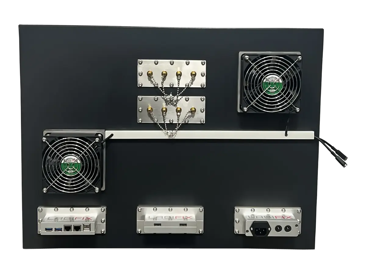 rear view of LBX5020 benchtop rf testing enclosure with integrated rf interfaces