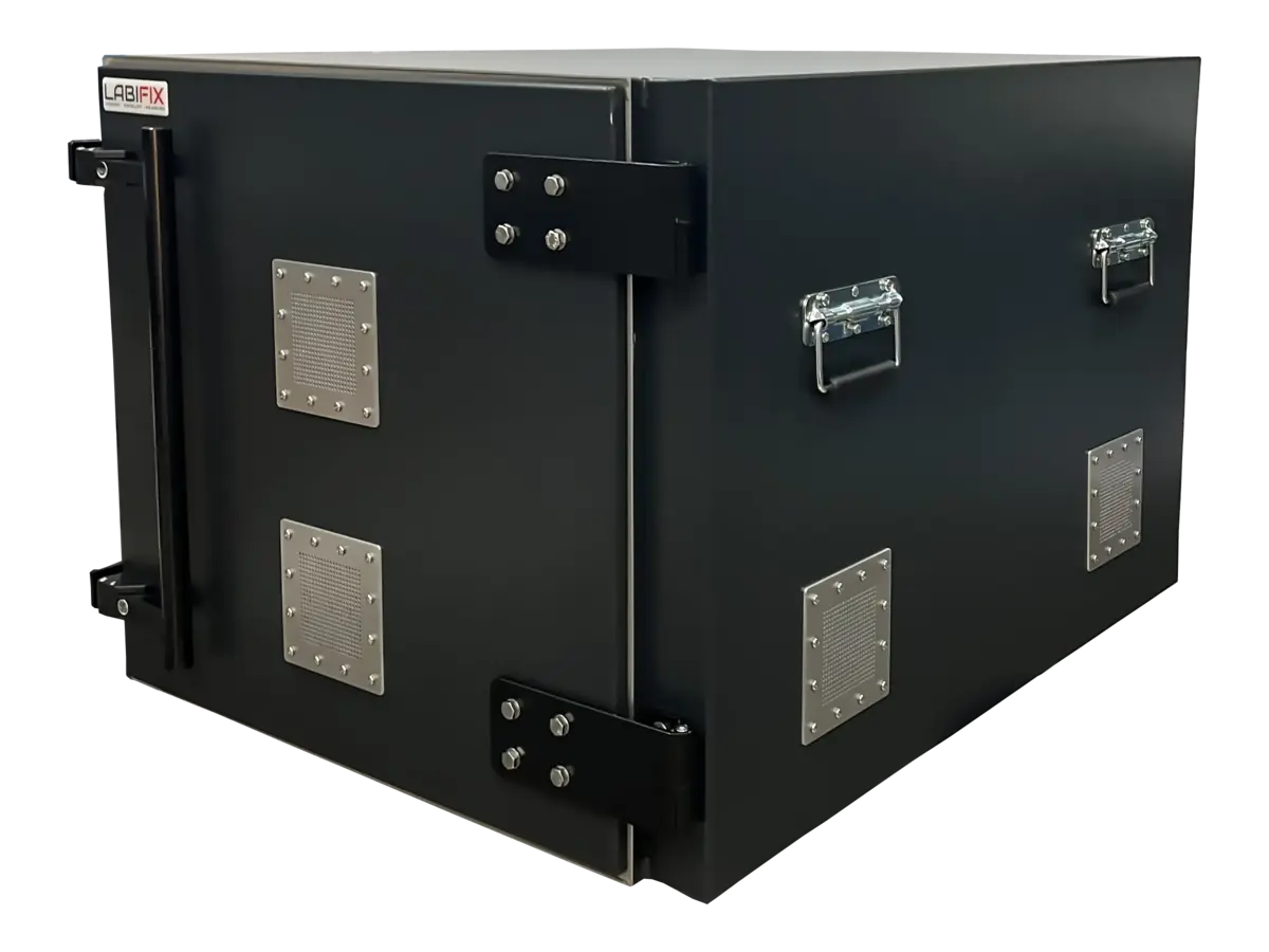 front-left view of LBX5100 compact benchtop rf shielded enclosure for portable wireless testing